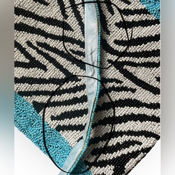 Funky Y2K Vintage Christiana Hand Beaded Zebra Print & Blue Square Crossbody Bag - Picture 13 of 14